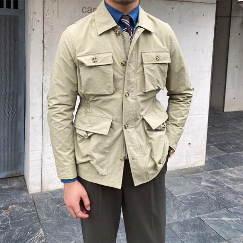 2021 New Men Clothing Spring High Quality Casual Mens Gentleman Hunting Jacket Elastic Waist Japanese Retro Fashion Coat