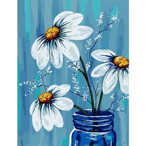 FSBCGT Oil Painting By Numbe White Flower In The Bottle Picture By Number Kits Drawing On Canvas Home Wall DIY Art Decor