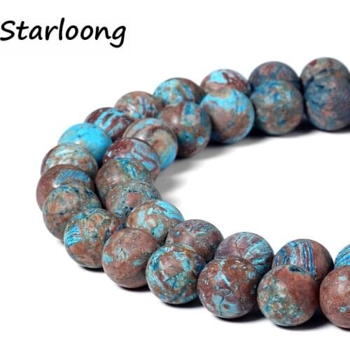 Natural Stone Dull Matt Blue Crazy Lace Agata Beads For Jewelry Making 4 6 8 10 12mm 15"Diy Bracelet Necklace
