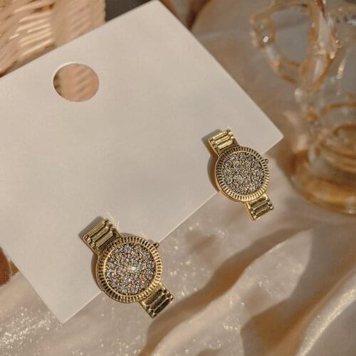 2021 new creative retro watch earrings temperament trendy fashion design flashing rhinestone female earrings
