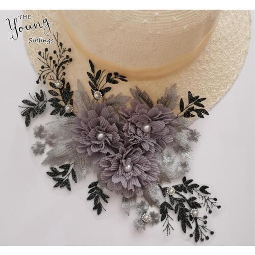 New arrive 3D flower Embroidery Applique Neckline ABS pearl Lace Collar DIY Sewing Fabric Dress Decorate Accessories Supplies