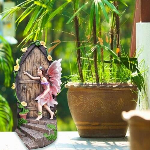 New Garden Yard Art Fairy Knocking On The Door Sculpture Garden Decoration Resin Statues Courtyard Tree Decoration 1PCS