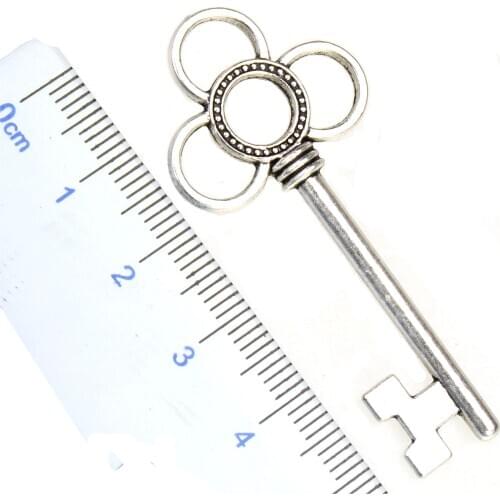 Wholesales Charms DIY Handmade Findings Necklaces Pendants Flower Key Big Silve Alloy Decoration Jewelry Fittings 5x23mm 15pcs
