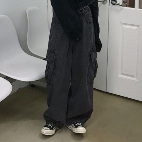 Autumn Women Stitching Wide Pante Jeans 2021 Fashion Harajuku Pure Cotton Streetwear Men Women Couple Loose Retro Trousers