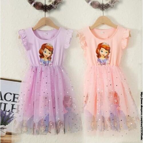 Disney Girl Tutu Party Sofia princess Girls Dresses for Wedding 1-7 Years Birthday Kids Clothes Princess Tulle Children Costume