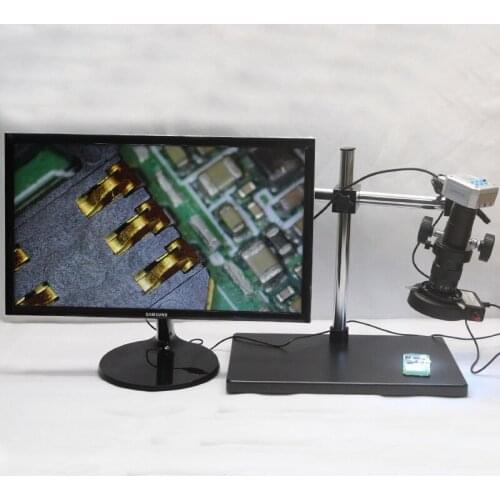20MP 1080P 60FPS Industrial Microscope Camera HDMI USB Output 10X-180X C-mount Lens Large Rotary Workbench Adjustable LED Lights