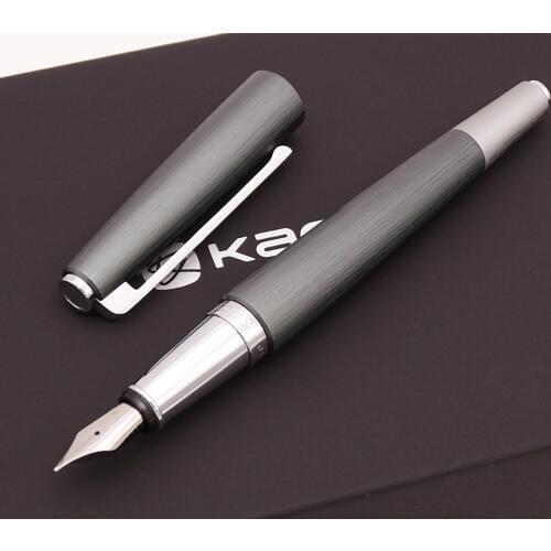 KACO BALANCE Brushed Metal Aluminum Fountain Pen, Schmidt Converter and F Nib 0.5mm Gray Pen with Gift Box for Office Business