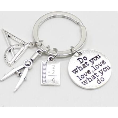 Metal triangle ruler compass pendant keychain Math teacher student gift keychain