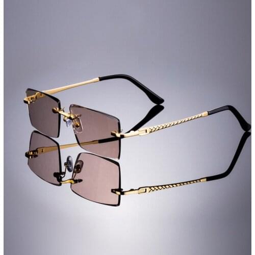 Crystal Stone Sunglasses Man Rimless Glass Sun Glasses Woman Vintage Classic Male Driver Shade UV400 High Quality Anti Scratch