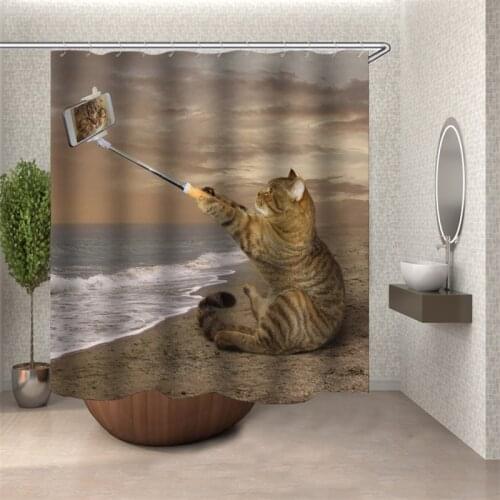 Fabric Bathroom Shower Curtain Hooks 3D To The Bathroom Curtain In The Bathroom 3d Cat Animal Curtains Waterproof cat curtains