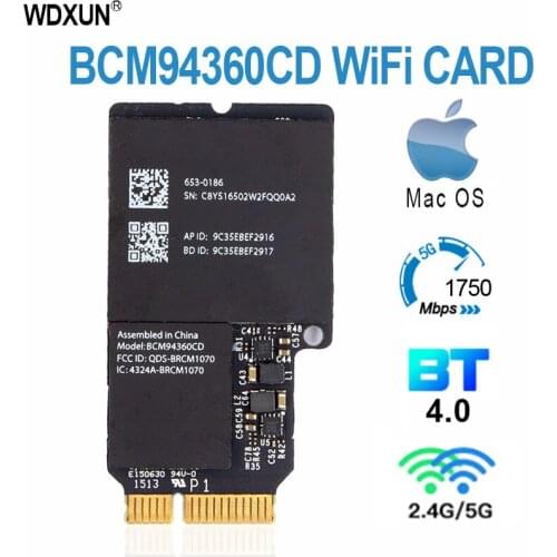 1750Mbps dual band wifi bluetooth card 2.4ghz / 5ghz bt 4.0 broadcom bcm94360cd wireless module for apple hackintosh mac os