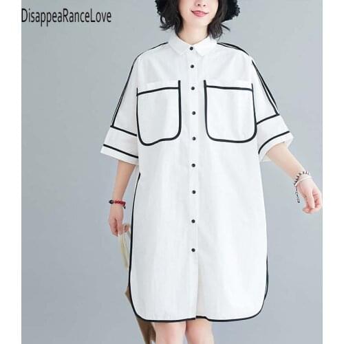 2021 New Fashion Women Black White Jacket Solid Shirt Single Breasted Turn Down Collar Long Sleeve Pocket Button Feminina