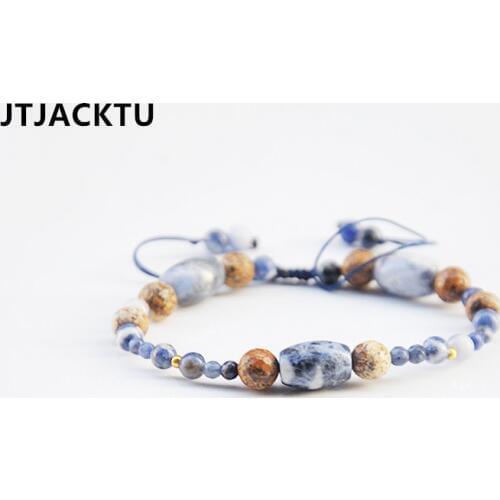 Unisex Wrap Bracelet Femme Natural Sodalite Mens Womens Leather Wrap Bracelet Beads Bohemia Couples Bracelet Jewelry