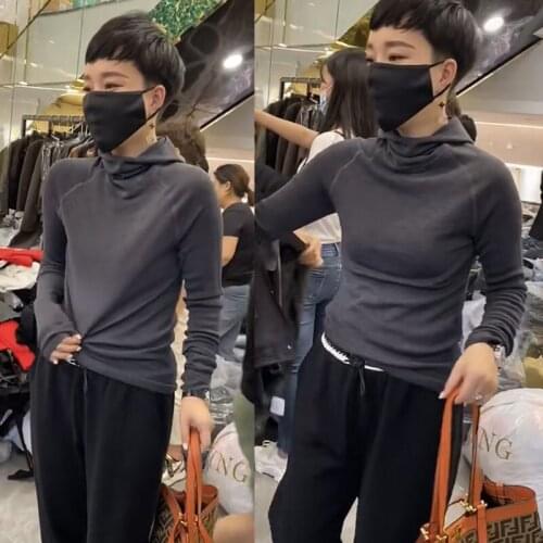 2020 autumn and winter explosions womens hooded pullover t-shirt foreign style slim long sleeve bottoming shirt