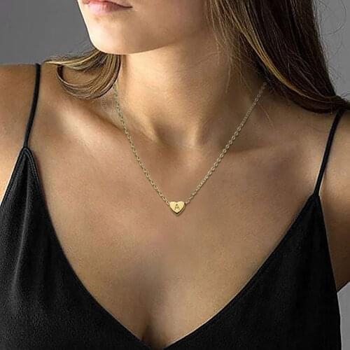 Women Children Baby Heart Initials Necklace A To Z Name Alphabet Mini Charm Chain Simple Cute Jewelry Gifts 17.5inch KN653A
