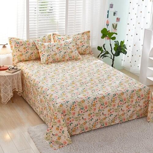 1pcs 100% Cotton Bed Sheet Leaves Flowers Printed Double Top King Sheets Pure Cotton Single Size Kids Bed Linen (No Pillowcase)