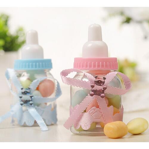 1pcs Candy Bottle Plastic Packaging Boxes Birthay Party Favors Feeding Milk Bottle Style Candy Gift Boxes Pink Blue Wrapping Sup