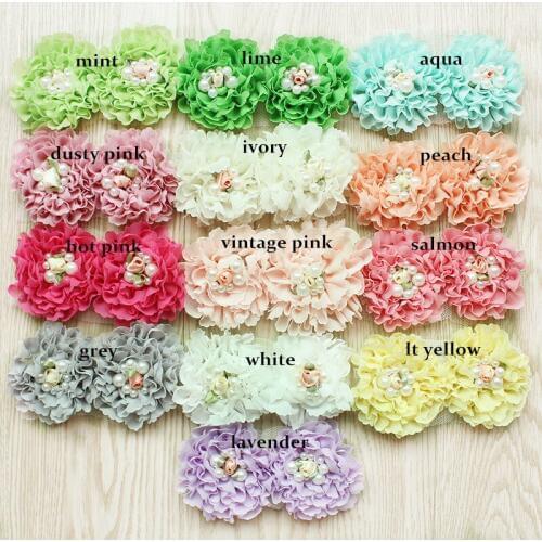 150 pcs/lot ,2.5" Beaded chiffon Flowers Pearl chiffon hair Flower, shabby chiffon flowers 13 colors