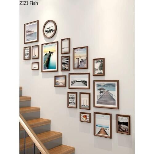 18 Pcs/set Wall Hanging Photo Frame Landscape Picture Solid Wood Photo Frames Family Portrait Wall Ornaments Home Decoration