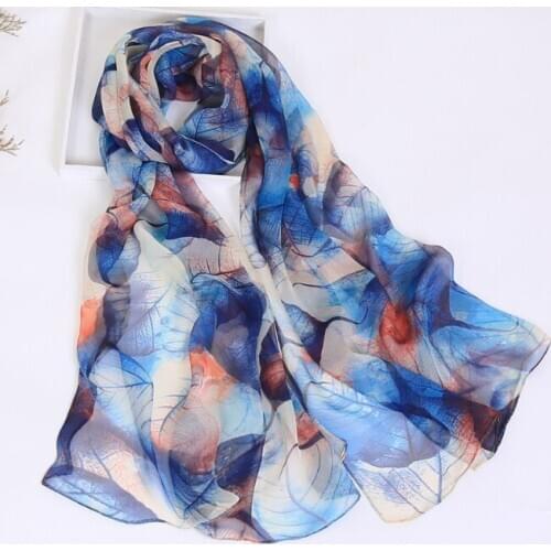 2020 NEW style Leaf pattern Georgette chiffon scarf silk square hijab cool shawl ladies foulard femme Scarves hair bufanda mujer