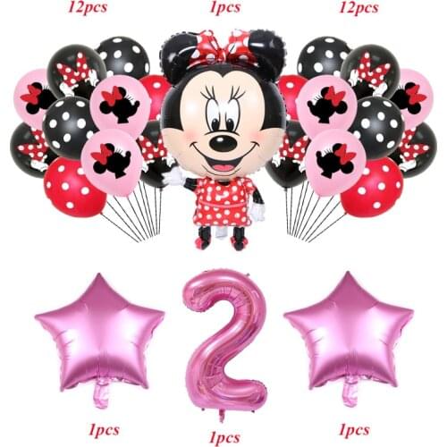 28pcs Disney Minnie Cartoon Various Colors Number Foil Latex Balloons Birthday Party Decorations Supplies Helium Balloons Supply