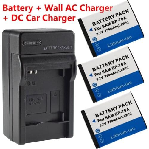 3X BP-70A Battery + Wall&Car Charger for Samsung AQ100 DV90 DV100 DV101 DV150F ST88 ST89 ST90 ST91 ST93 ST94 ST95 ST96 ST6500