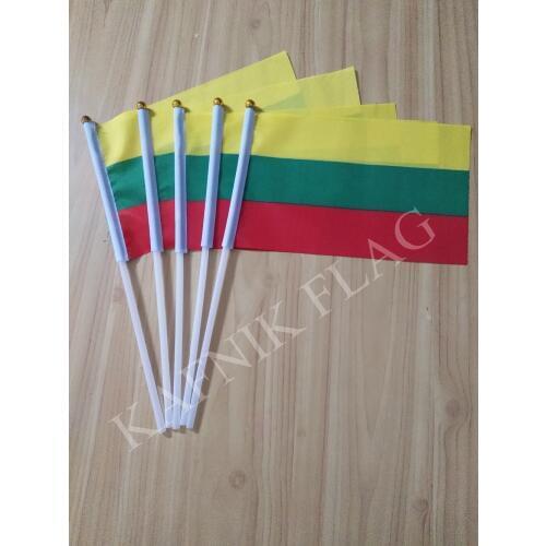 KAFNIK,5pcs Small Lithuania Hand Waving National Flag 14*21cm #8 Polyester Flag Free Shipping