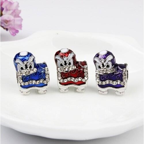 5PCS Wholesale Chinese Style Enamel Crystal Lion Dance Loose Beads Fit Good Lucky Women Men Charm Bracelets DIY Jewelry Making