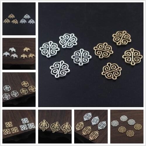 50pcs Brass Casted Filigree Flower Connectors Charms Quality Silver Color For DIY Dangle Tassel Earrings Jewelry Accessories