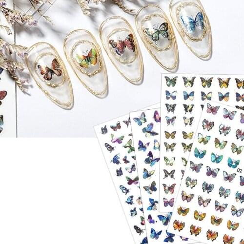 9pcs Baroque Butterfly Adhesive Nail Art Sticker Mixed Self-adhesive Decal for Manicure Delicate Decorative Glitter Laser Foil