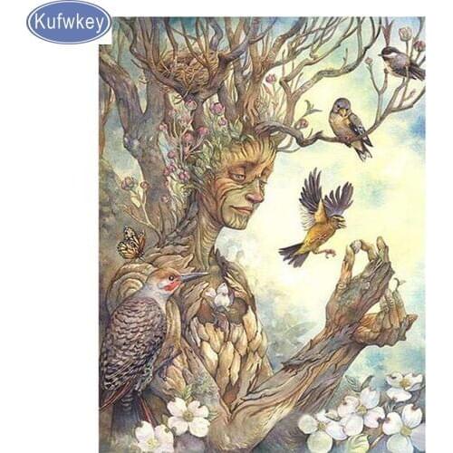 KUFWKEY diamond mosaic "abstract tree/men/bird"diamond embroidery diamond painting cross stich full drill square round stickers