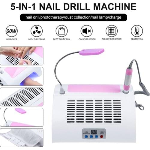 5-in-1 30000rpm Nail Drill Machine With Dust Collector Eu/us Plug Led Lamp Rechargeable Electric Nail Machine Acrylic Nail Gel
