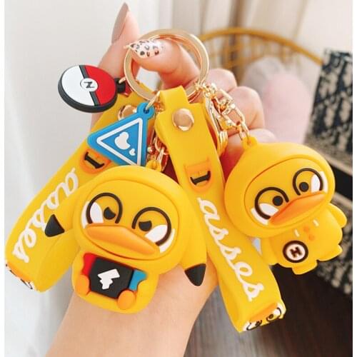 Cute Animal Duck Skullies Beanies Keychain Keyring Rubber wristband For Girls Boys Kids Gifts Key Chains Pendant Trinkets D776