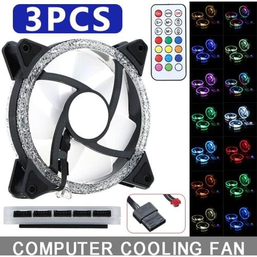 Pohiks 3pcs RGB LED Luminous Case Cooling Fan 120mm 12V Silent Fan Cooler With Remote Control For Computer PC Case