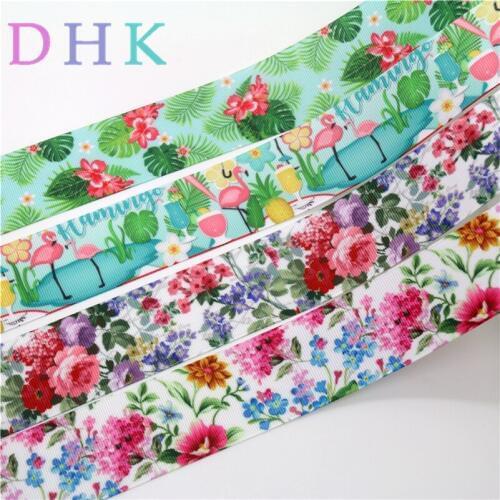 DHK 1.5'' 50yards leaf flowers Printed Grosgrain Ribbon Accessory Hairbow Headwear Decoration DIY Wholesale 38mm S1118