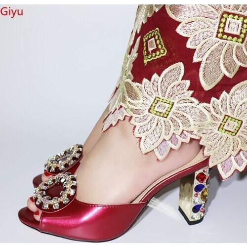 Doershow high quality African wine sandals for the party, beautiful ladies shoes with rhinestones! HVZ1-8