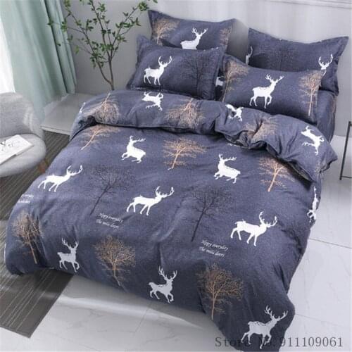 Home Textile Milu Elk Cartoon Bedding Set Duvet Cover Pillowcase Sheet Deep Blue Pattern Linens for Children and Adult Bedclothe