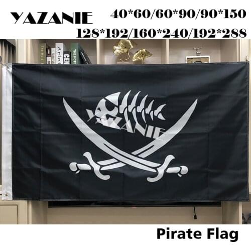 YAZANIE Pirate Fish Flag with Swords Polyester Brass Grommets Custom Flag Jolly Roger Pirate Skeleton Fish Flags and Banners