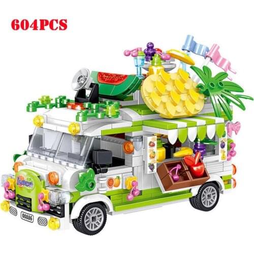City Street View Girls Ice Cream Model Micro Building Blocks Friends Racing Vehicle Hot Dog Camping Car Mini Bricks Children Toy