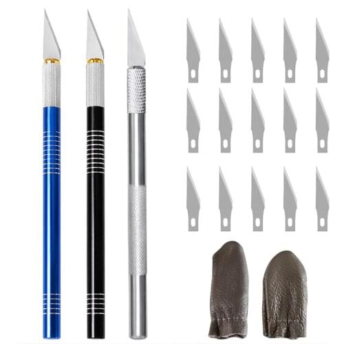 LMDZ Carving Metal Scalpel Knife Kit Sculpture Non-Slip Knife Leather Finger Cot With 5Pcs Blade Phone DIY Repair Hand Tools
