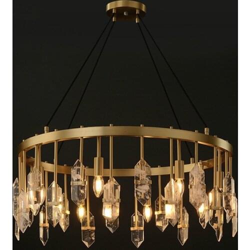 Living Room American RH Luxury Copper Led E14 Chandelier Adjustable Cable Suspension Lamp Lustre Crystal Led Lamparas Fixtures