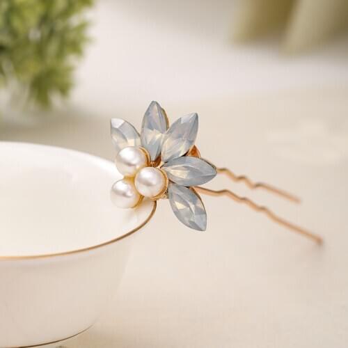 Fashion Gold Color Hairpins Clips Milk Crystal Rhinestone Headpiece Pearls Wedding Bride Hair Accessories Women Hair Ornaments