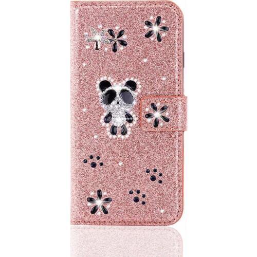 Fashion Cute Pearl Diamond Panda Flower Glitter Flip Wallet Leather Case Cover For Iphone 11 Pro XS Max XR X 8 7 6 6S Plus SE 5S