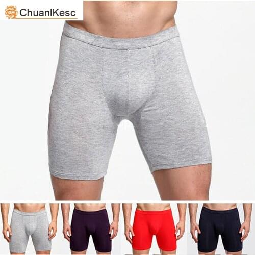 Mens Long Boxer Pants Large Anti Wear Leg Sports Underpants Running Fitness Youth Soft Cotton Shorts Hot 2020