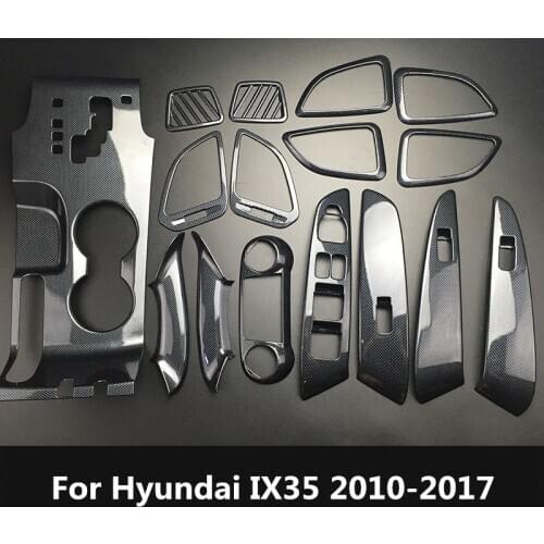 Carbon Fiber Printed Car AC Control Panel Sticker Cover Bowls Outlets Moulding Trim for Hyundai IX35 2013 2014 2015 2016 2017