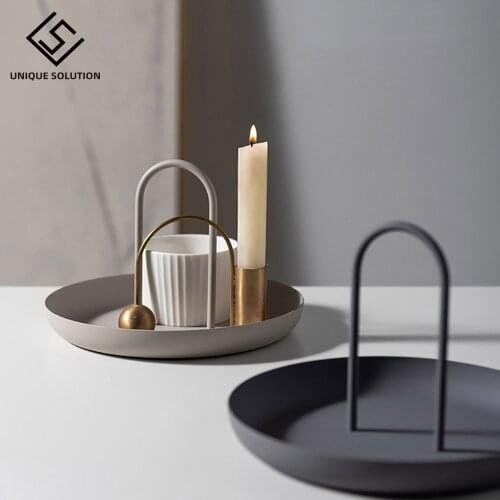 Plastic Nordic White Round Jewelry Tray Living Room Kitchen Table Meal Ring Trays Storage Sofa Tray with Handle Decor