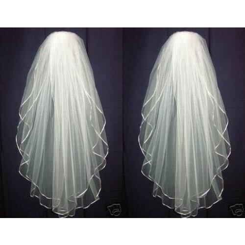 Effortless White Ivory Two Layer Wedding Bride Head Ribbon Edge bridal veil comb
