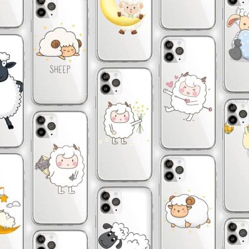 Sheep cute cartoon Phone Case Transparent for iPhone Samsung A S 11 12 6 7 8 9 30 Pro X XS Max XR Plus lite Clear mobile bag