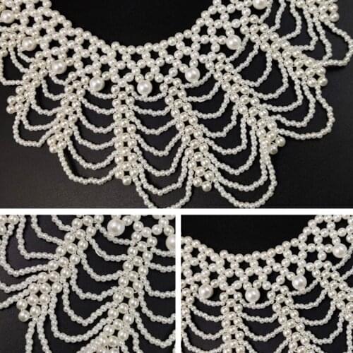 Q1FA Women Imitation Pearl Beaded Bib Choker Necklace Flower Petal Jewelry Decorative Gown Dress Detachable False Fake Collar