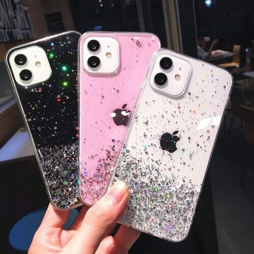 Luxury Star Glitter Sequin Transparent Phone Case For iPhone 11 12 Pro MAX Mini XS X XR 7 8 Plus SE 2 Silicone Shockproof ​Cover